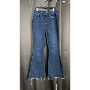 Judy Blue High-Rise Raw Hem Tall Flare Stretch Jeans Blue Denim Dark Wash 15/32